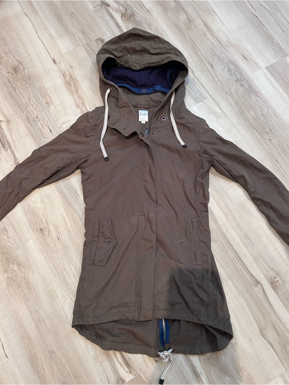 twik size small Olive Brown Hooded Utility Parka